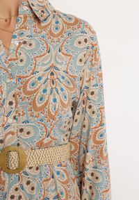 Born2be - Jasnoniebieska Sukienka z Guzikami i Plecionym Paskiem z Klamrą Aralty. Kolor: niebieski. Długość rękawa: długi rękaw. Sezon: wiosna, lato. Typ sukienki: koszulowe #7