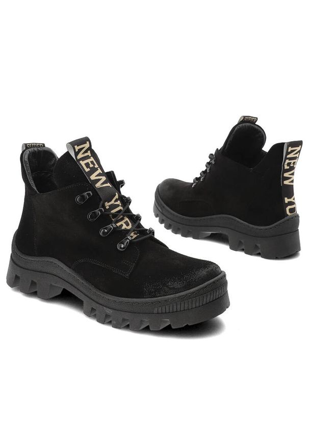 DAMISS - Czarne Botki Damiss Wygodne Buty Damskie. Okazja: na spacer, na uczelnię. Kolor: czarny. Materiał: skóra, welur. Szerokość cholewki: normalna. Wzór: nadruk. Styl: elegancki