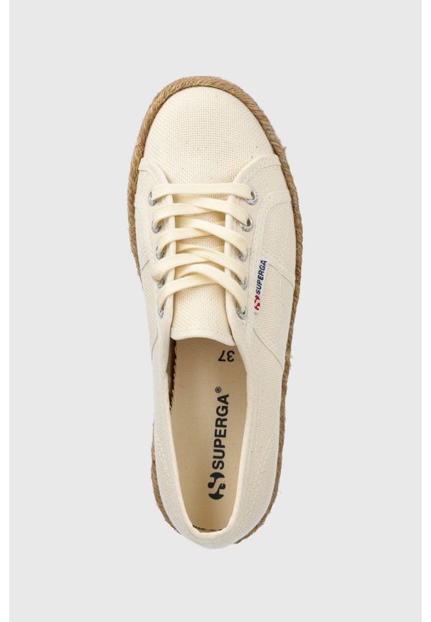 Superga tenisówki damskie kolor beżowy. Nosek buta: okrągły. Zapięcie: sznurówki. Kolor: beżowy. Materiał: guma. Obcas: na platformie