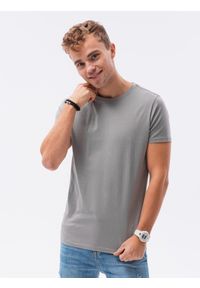 Ombre Clothing - T-shirt męski bawełniany BASIC S1370 - szary - XXL. Kolor: szary. Materiał: bawełna. Styl: klasyczny