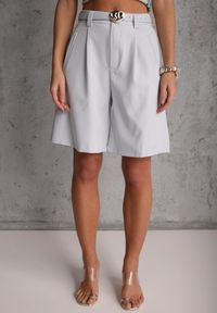 Renee - Niebieskie Szorty Bermudy Eleganckie z Paskiem High Waist Rhodissa. Okazja: na co dzień. Stan: podwyższony. Kolor: niebieski. Materiał: materiał. Styl: elegancki #3