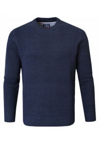 Bawełniany Sweter Męski z Drobnym Splotem - Pako Jeans - Granatowy. Kolor: niebieski. Materiał: bawełna. Wzór: ze splotem. Sezon: wiosna, zima, jesień. Styl: elegancki, klasyczny #1