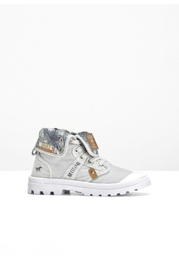 bonprix - Wysokie sneakersy marki Mustang, z bawełnianego płótna. Kolor: szary. Materiał: bawełna