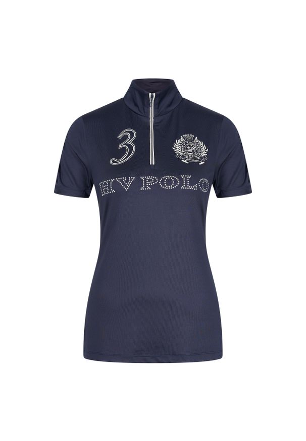 HV POLO - Damska koszulka do jazdy konnej HV Polo Favouritas Platinum. Typ kołnierza: polo. Kolor: niebieski. Długość rękawa: długi rękaw. Wzór: aplikacja. Styl: elegancki
