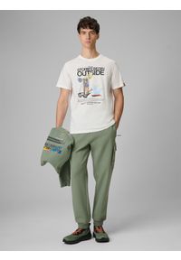 4f - 4F T-shirt regular z nadrukiem męski - biały M. Okazja: na co dzień. Kolor: biały. Materiał: dzianina, bawełna, materiał. Wzór: nadruk. Styl: casual, klasyczny #2