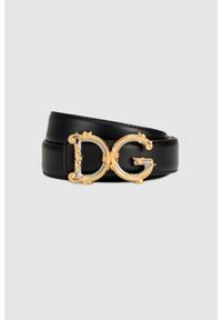 Dolce and Gabbana - DOLCE & GABBANA Czarny pasek damski z barokową klamrą. Kolor: czarny. Materiał: skóra. Wzór: aplikacja
