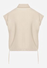 Born2be - Beżowa Wiskozowa Koszula Boho Bez Rękawów ze Ściągaczem w Pasie Limopise. Okazja: na co dzień. Kolor: beżowy. Materiał: wiskoza. Długość rękawa: bez rękawów. Wzór: aplikacja. Sezon: lato. Styl: boho #3