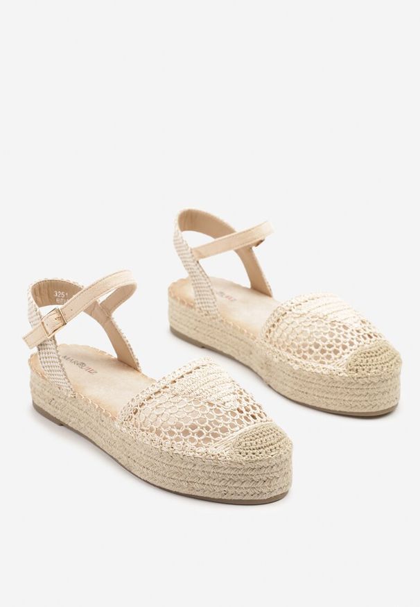 Born2be - Beżowe Sandały Espadryle na Grubej Podeszwie z Plecionką z Rafii Ilisona. Okazja: na plażę, na co dzień, na spacer. Zapięcie: sprzączka. Kolor: beżowy. Sezon: lato. Obcas: na platformie. Styl: elegancki, casual