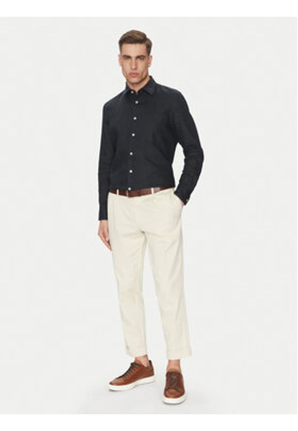 Marc O'Polo Koszula M23 7428 42318 Granatowy Regular Fit. Typ kołnierza: polo. Kolor: niebieski. Materiał: len