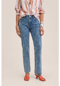 mango - Mango jeansy Paisley damskie high waist. Stan: podwyższony. Kolor: niebieski. Wzór: paisley
