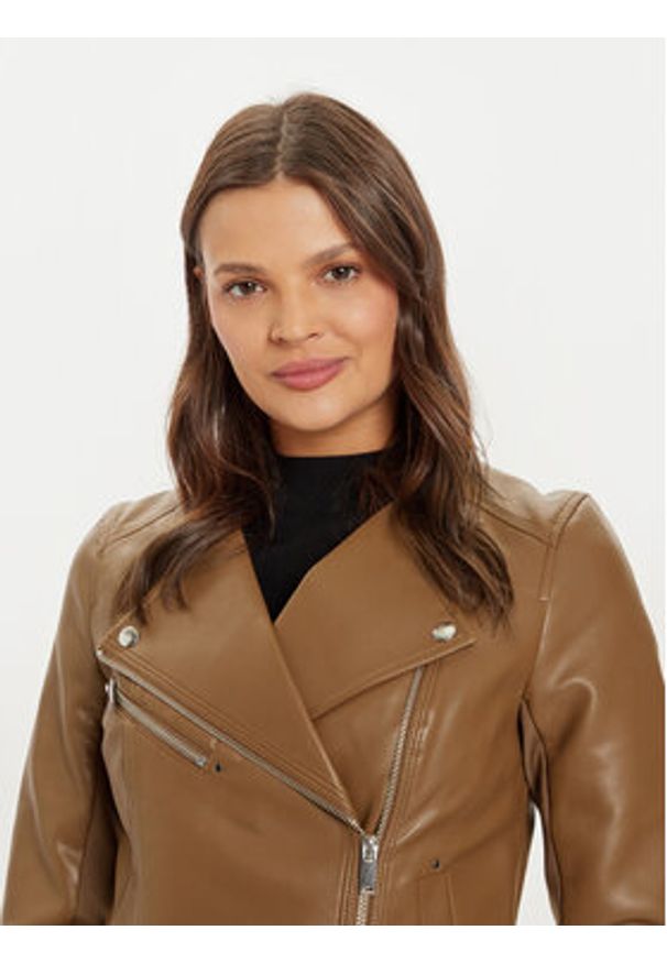 Vero Moda Kurtka z imitacji skóry Riley 10302441 Brązowy Slim Fit. Kolor: brązowy. Materiał: skóra