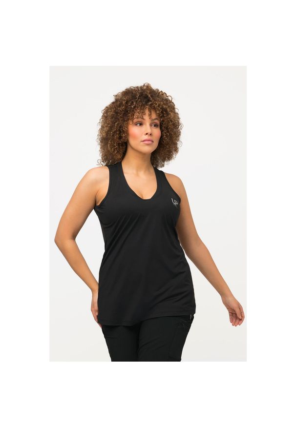 ULLA POPKEN - Damskie Top funkcyjny szybkoschnący dekolt w szpic bez rękawów. Kolekcja: plus size. Kolor: czarny. Materiał: poliester, materiał, elastan. Długość rękawa: bez rękawów