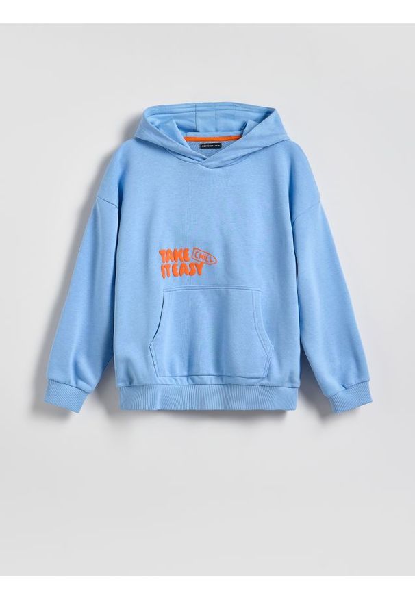 Reserved - Bluza oversize z kapturem - jasnoniebieski. Typ kołnierza: kaptur. Kolor: niebieski. Materiał: dzianina, bawełna