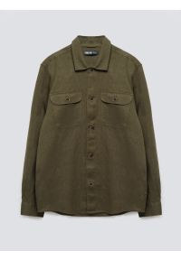 Big-Star - Lniana koszula męska khaki Workelin 303. Okazja: na co dzień. Kolor: zielony. Materiał: len. Długość rękawa: krótki rękaw. Styl: casual #5