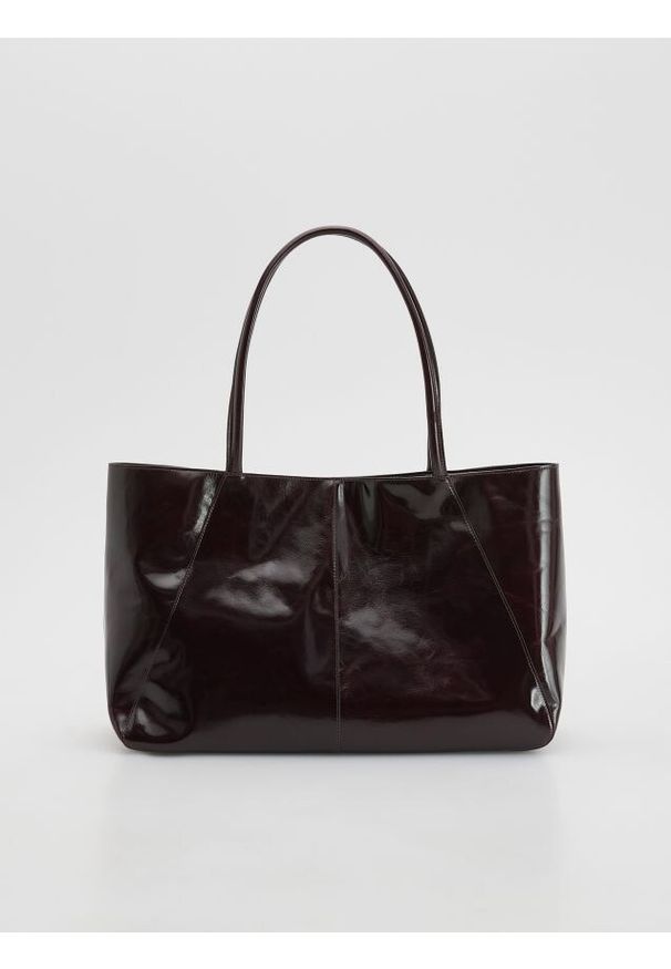 Reserved - Skórzana torebka shopper - mahoniowy. Kolor: brązowy. Materiał: skórzane