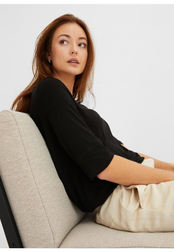 bonprix - Bluzka z miękkiej mieszanki wiskozy. Kolor: czarny. Materiał: wiskoza