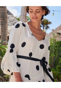 BY CABO - Kremowa sukienka w grochy Sardinia. Kolor: czarny. Materiał: wiskoza. Wzór: grochy. Długość: maxi #3