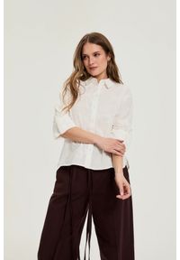 MOODO - Bawełniana koszula z rękawami 3/4 biała. Kolor: biały. Materiał: bawełna #1