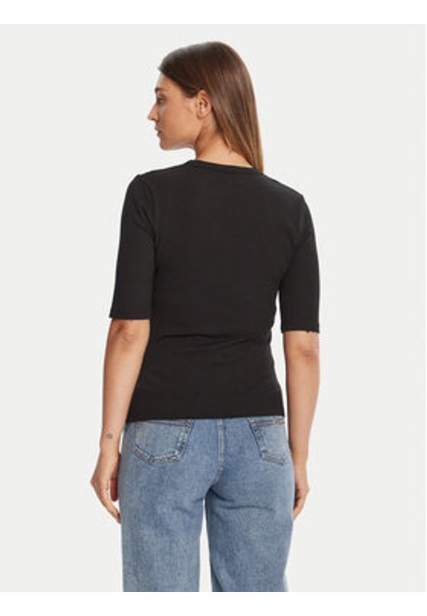 TOMMY HILFIGER - Tommy Hilfiger Bluzka WW0WW47308 Czarny Slim Fit. Kolor: czarny. Materiał: wiskoza