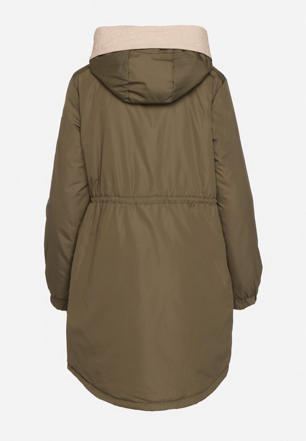 Born2be - Ciemnozielona Kurtka Parka z Kapturem i Ściągaczem w Pasie Sizana. Okazja: na spacer, na co dzień. Typ kołnierza: kaptur. Kolor: zielony. Materiał: jeans. Styl: klasyczny, elegancki, casual