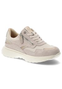 Sneakersy damskie Vinceza, cholewka z połączenia skóry naturalnej i zamszowej klasyczne wiązanie oraz praktyczny zamek boczny, beżowe, 39970. Zapięcie: zamek. Kolor: beżowy. Materiał: zamsz, skóra. Szerokość cholewki: normalna #1