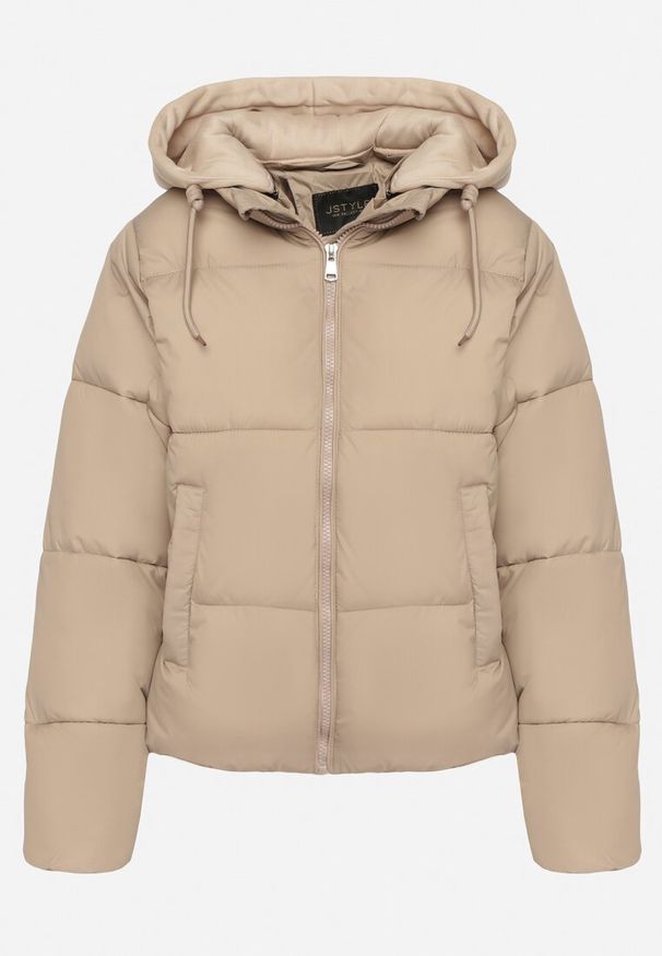 Born2be - Jasnobeżowa Pikowana Kurtka w Stylu Bomberki z Kapturem Mivuna. Okazja: na co dzień. Typ kołnierza: kaptur. Kolor: beżowy. Materiał: jeans. Długość: krótkie. Styl: casual