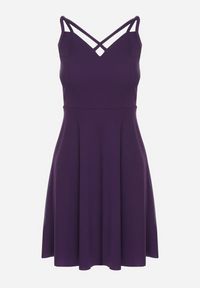Born2be - Fioletowa Rozkloszowana Sukienka z Ozdobnymi Paskami Redaina. Kolor: fioletowy. Długość rękawa: na ramiączkach. Styl: elegancki