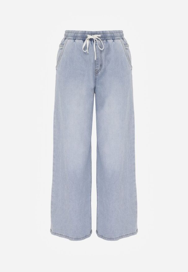 Renee - Niebieskie Szerokie Jeansy z Bawełną i Lyocellem i Wiązanym Sznurkiem Lailai. Okazja: na co dzień, na spacer. Kolor: niebieski. Styl: casual