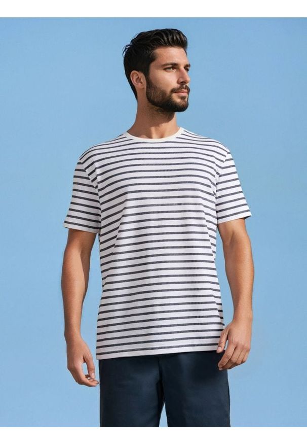 Sinsay - Koszulka w paski - kremowy. Kolor: kremowy. Wzór: paski