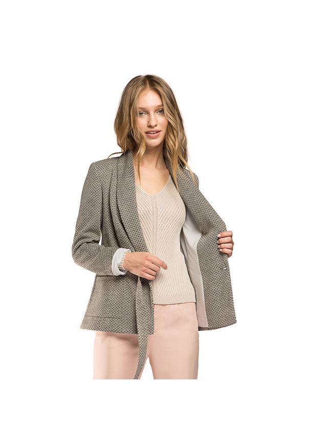 Wittchen - Żakiet damski z wszytym paskiem. Okazja: na co dzień. Kolor: szary. Materiał: poliester. Styl: elegancki, casual