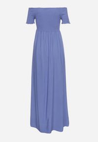Born2be - Niebieska Sukienka Hiszpanka o Rozkloszowanym Fasonie z Bawełny Angolima. Okazja: na co dzień. Typ kołnierza: dekolt hiszpanka. Kolor: niebieski. Materiał: bawełna. Długość rękawa: krótki rękaw. Wzór: aplikacja. Typ sukienki: proste. Styl: casual, elegancki #5