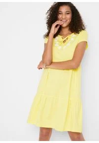 Sukienka tunikowa z dżerseju, krótki rękaw bonprix jasna limonka. Kolor: żółty. Materiał: jersey. Długość rękawa: krótki rękaw #5