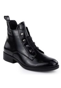 Botki damskie lakierowane czarne S.Barski HY52-527. Kolor: czarny. Materiał: skóra ekologiczna. Szerokość cholewki: normalna. Styl: elegancki