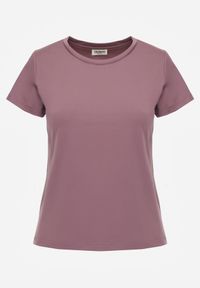 Renee - Fioletowy Klasyczny T-shirt o Gładkim Wykończeniu Rhethine. Kolor: fioletowy. Materiał: jeans, zamsz. Długość: krótkie. Wzór: gładki. Styl: klasyczny #3