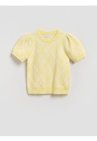 Reserved - Sweter z krótkim rękawem - jasnożółty. Kolor: żółty. Materiał: dzianina, wiskoza. Długość rękawa: krótki rękaw. Długość: krótkie #1
