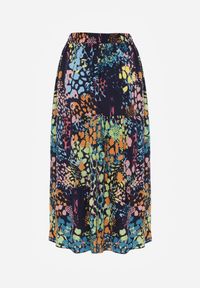 Renee - Granatowa Spódnica z Wiskozy z Gumką w Pasie Ozdobiona Abstrakcyjnym Printem Bimella. Okazja: na co dzień. Kolor: niebieski. Materiał: wiskoza. Wzór: nadruk, aplikacja. Styl: casual #3