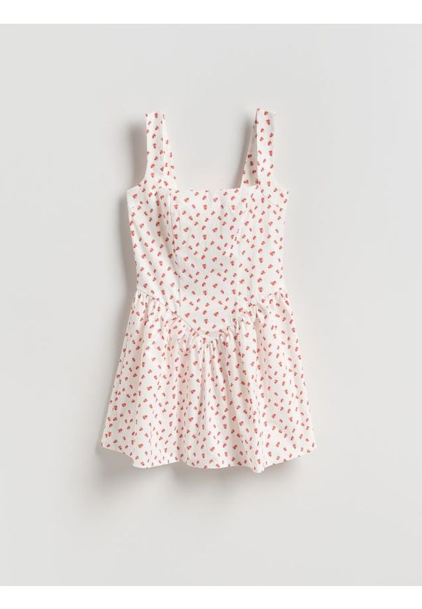 Reserved - Wzorzysta sukienka mini - wielobarwny. Materiał: dzianina. Długość: mini