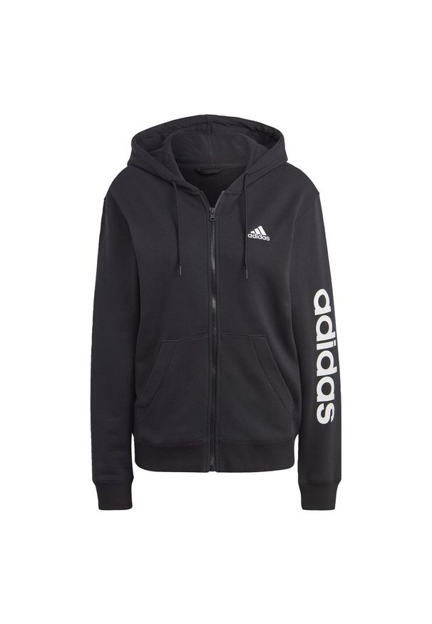 Adidas - Bluza damska adidas Essentials Linear Full-Zip French Terry Hoodie. Typ kołnierza: kaptur. Kolor: czarny, biały, wielokolorowy. Materiał: dresówka