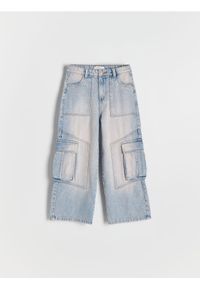 Reserved - Jeansy wide leg cargo - niebieski. Kolor: niebieski