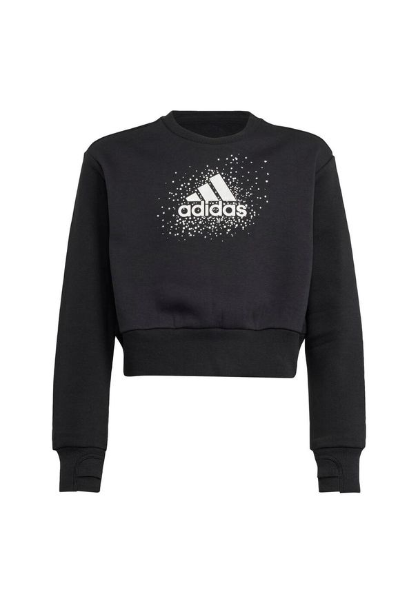 Adidas - Bluza Glam Crew Kids. Kolor: czarny. Materiał: materiał. Długość rękawa: długi rękaw