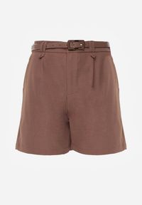 Renee - Brązowe Szorty Ozdobione Paskiem i Metaliczną Klamrą Tinalin. Okazja: na co dzień. Kolor: brązowy. Wzór: aplikacja. Sezon: wiosna. Styl: casual, elegancki #6