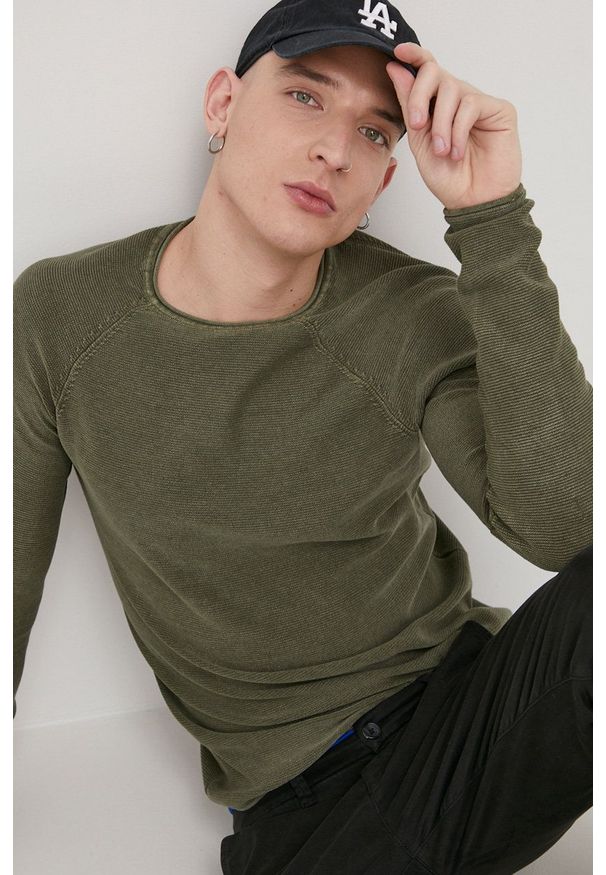 Only & Sons Sweter bawełniany męski kolor zielony. Okazja: na co dzień. Kolor: zielony. Materiał: bawełna. Długość rękawa: raglanowy rękaw. Styl: casual