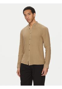 Hugo - HUGO Koszula Elvory 50490740 Beżowy Slim Fit. Kolor: beżowy. Materiał: len #1