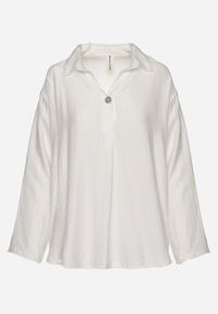 Born2be - Biała Bluzka Wiskozowa Zapinana przy Dekolcie na Guziki z Kołnierzykiem Aserat. Kolor: biały. Materiał: wiskoza. Styl: elegancki #3