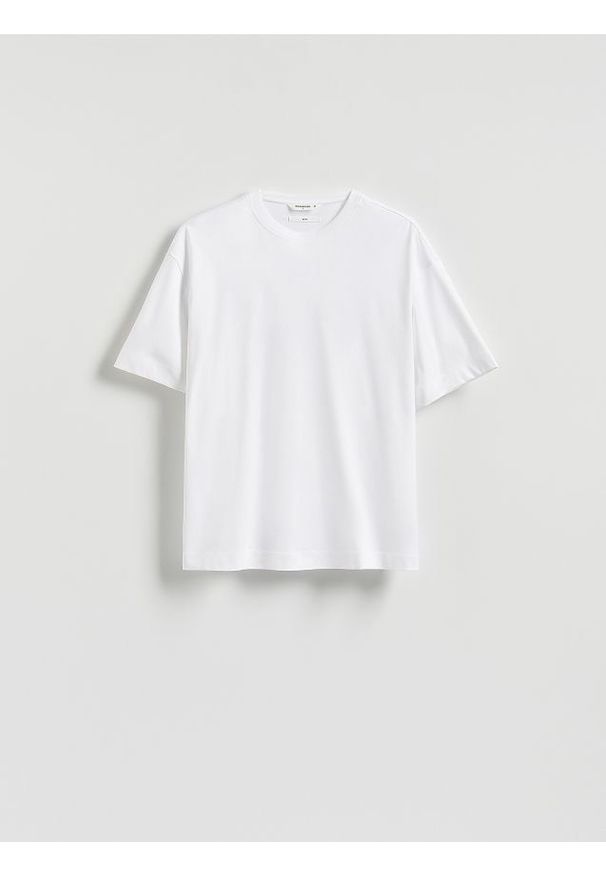 Reserved - T-shirt boxy z merceryzowanej bawełny - biały. Kolor: biały. Materiał: bawełna