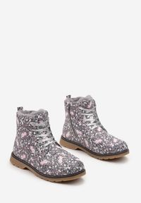 Born2be - Szare Botki za Kostkę w Kwiaty Maoralla. Okazja: na co dzień. Wysokość cholewki: za kostkę. Kolor: szary. Wzór: kwiaty. Sezon: zima. Styl: casual #3
