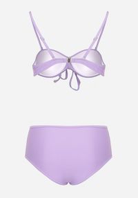Renee - Fioletowe Bikini Biustonosz i Majtki Figi High Waist z Siateczkowymi Zdobieniami Kinovia. Stan: podwyższony. Kolor: fioletowy. Wzór: aplikacja