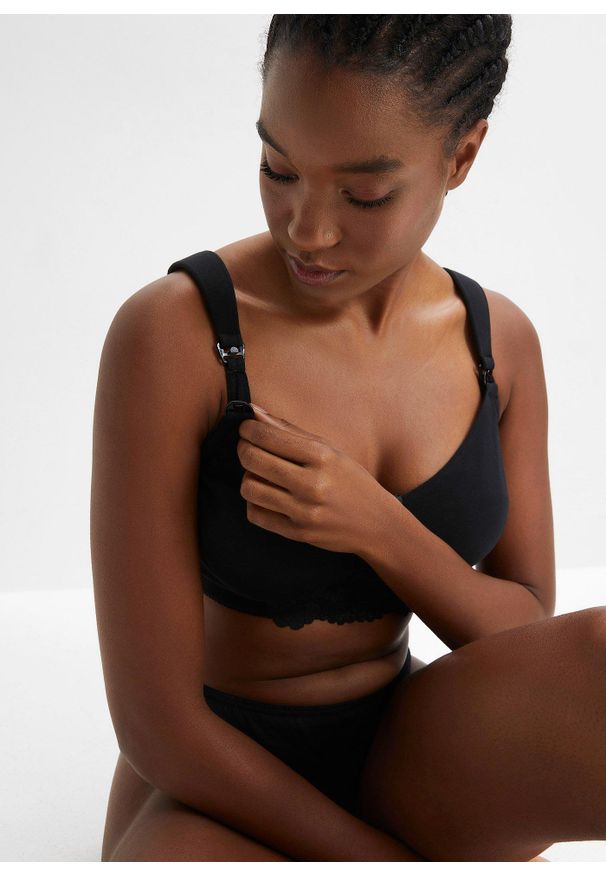 bonprix - Biustonosz do karmienia, bez fiszbinów, z bawełny organicznej (2 szt.). Kolor: czarny. Materiał: bawełna