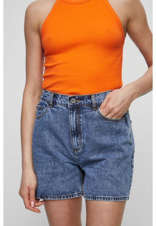 medicine - Medicine szorty jeansowe damskie kolor niebieski gładkie high waist. Stan: podwyższony. Kolor: niebieski. Materiał: jeans. Wzór: gładki