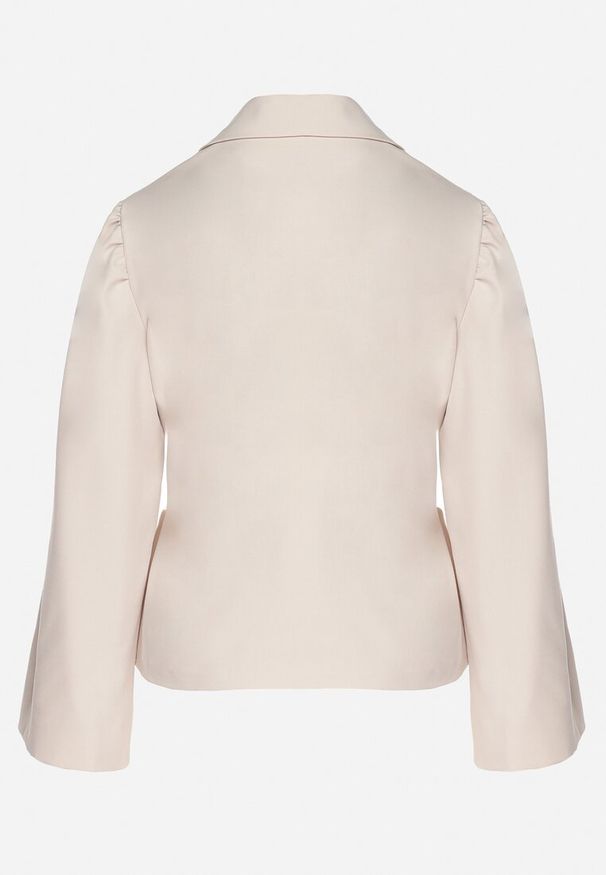Born2be - Jasnobeżowa Marynarka z Szerokimi Rękawami i Asymetrycznym Wiązaniem Sanessia. Kolor: beżowy. Materiał: jeans. Styl: elegancki